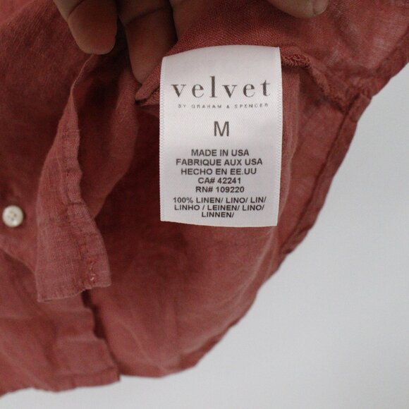 NWT Velvet by Graham & Spencer Shirt Mens M Linen mackie Button Up Short Sleeve - Picture 4 of 9